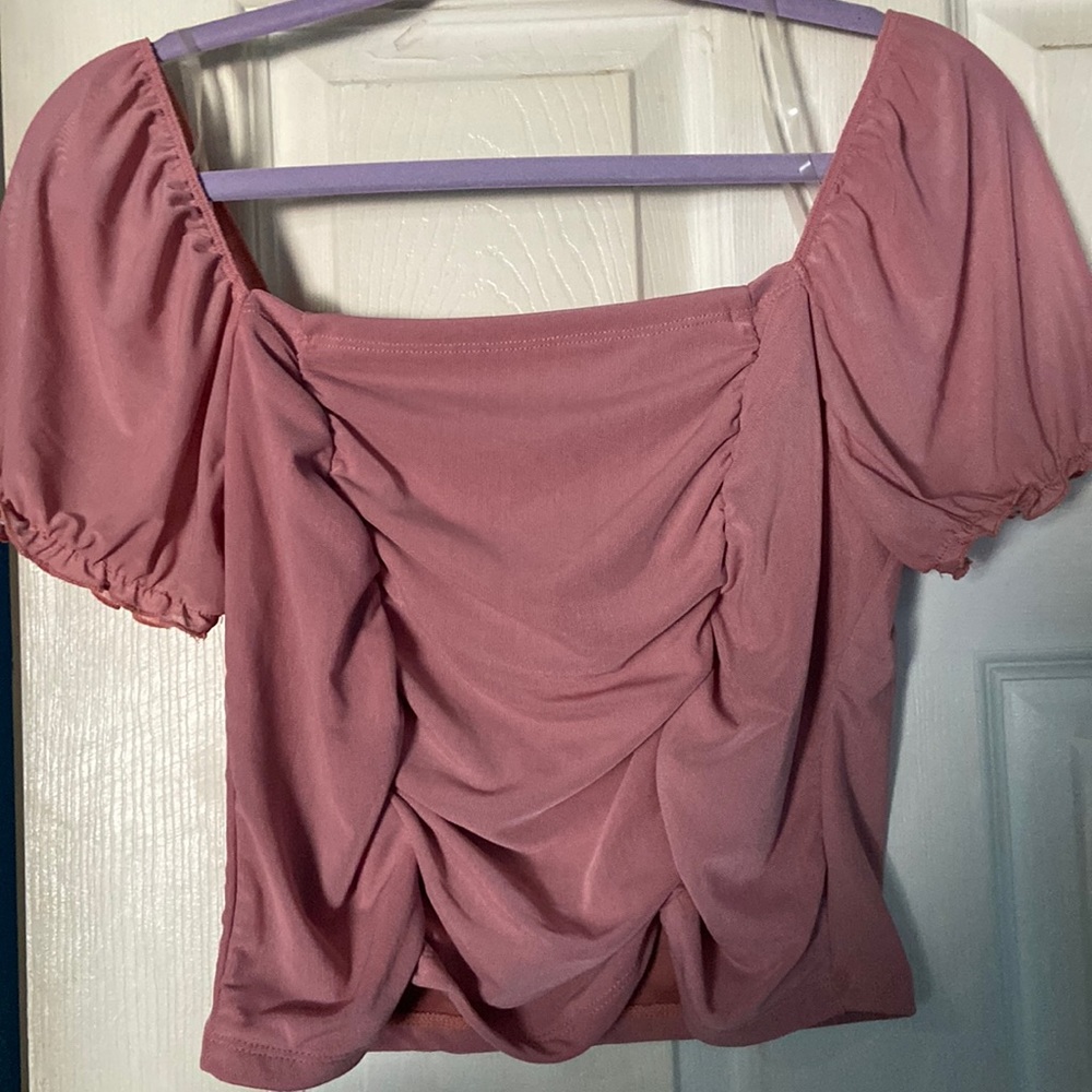Blush pink ruched shirt, beautiful. NEVER WORN.